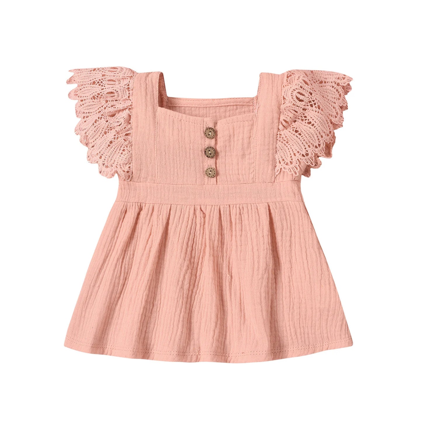Newborn Infant Baby Girls Casual Dress Solid Color Short Fly Sleeves Clothing Yellow/ Grey Blue/ Pink/ Apricot
