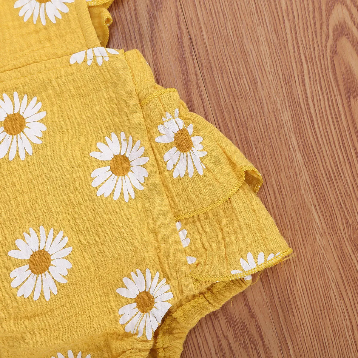 2Pcs Newborn Baby Girl Daisy Printed Romper Off Shoulder Cotton Soft Jumpsuit Headband Outfit Set