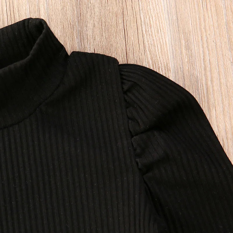 Toddler Baby Girl Autumn Fashion Clothing Set Long Sleeve knitting Black Top Leather Skirt 2Pcs Outftfit
