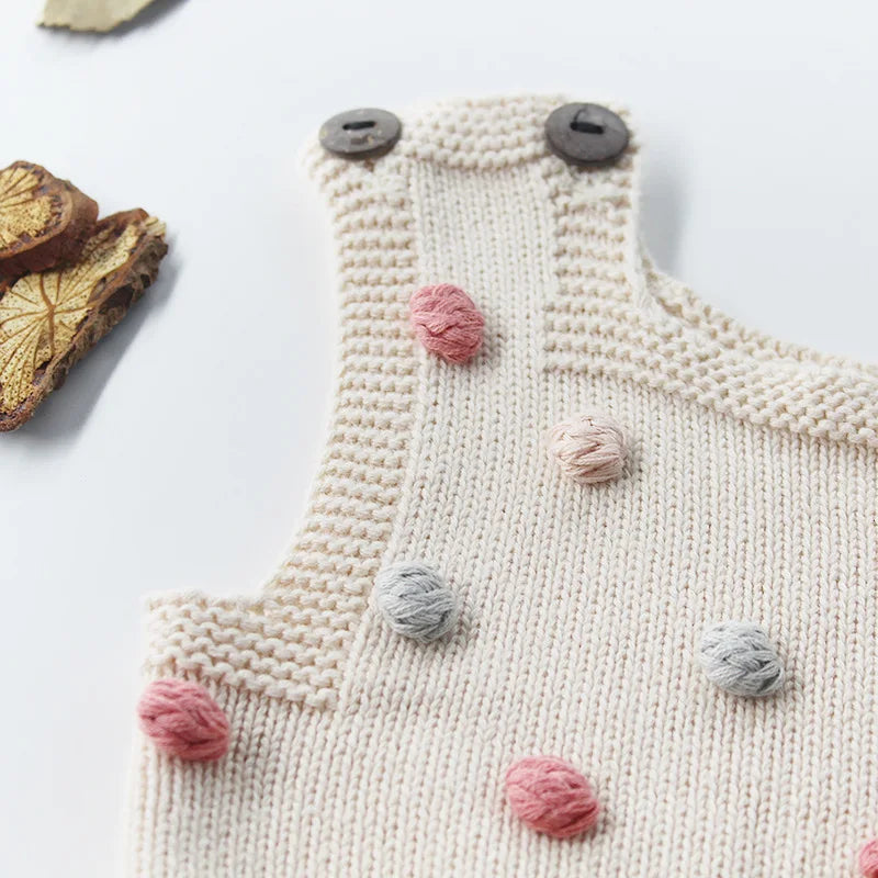 Baby Girls knitted Wool Bodysuit Handmade Colored Hair Ball Sweater Bodysuits