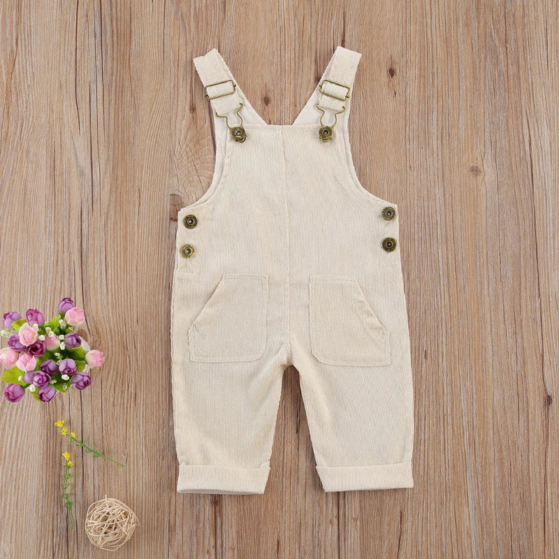 Baby Boys Girl Suspender Pants Buttons Loose Fit Solid Color Adjustable Buckle Jumpsuit Pockets Fashion Romper