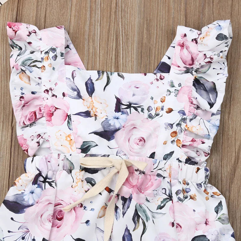 Newborn Baby Girls Floral Ruffle Romper Off Shoulder Print Summer Clothes Outfits