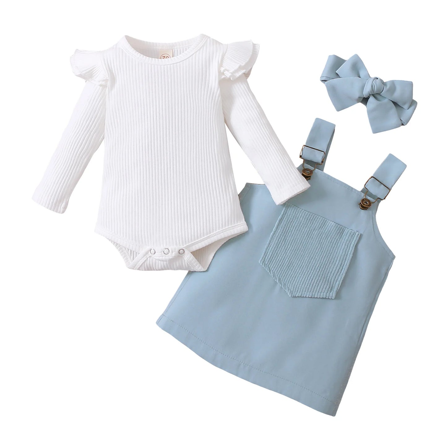 Infant Baby Girl 2Pcs Autumn Clothing Long Sleeve Solid Romper Top Suspender Skirt 2Colors