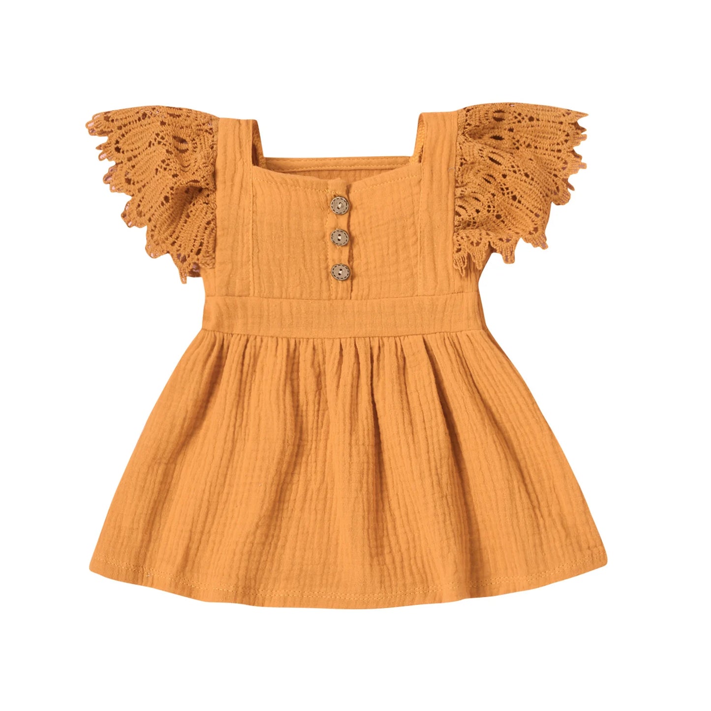 Newborn Infant Baby Girls Casual Dress Solid Color Short Fly Sleeves Clothing Yellow/ Grey Blue/ Pink/ Apricot