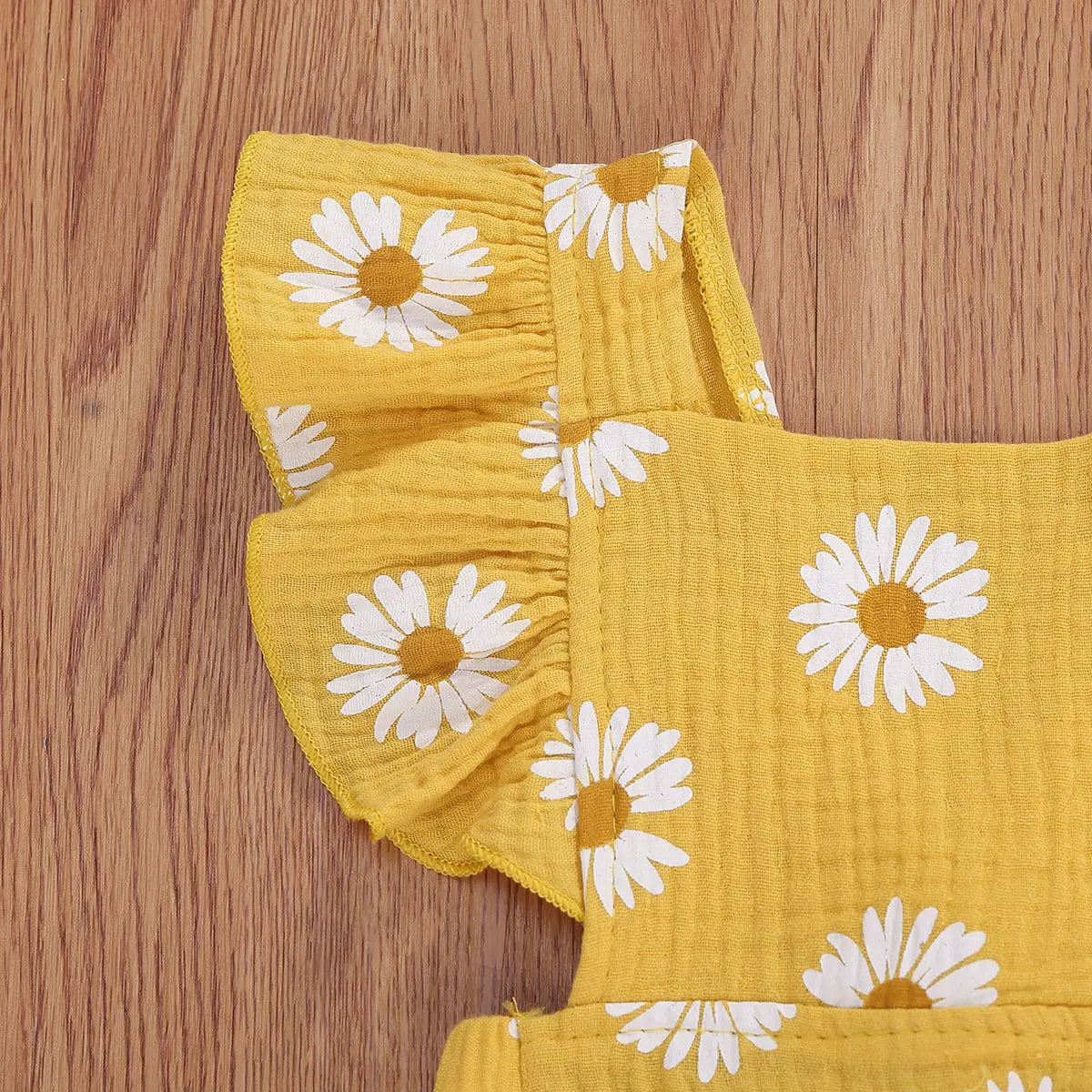 2Pcs Newborn Baby Girl Daisy Printed Romper Off Shoulder Cotton Soft Jumpsuit Headband Outfit Set