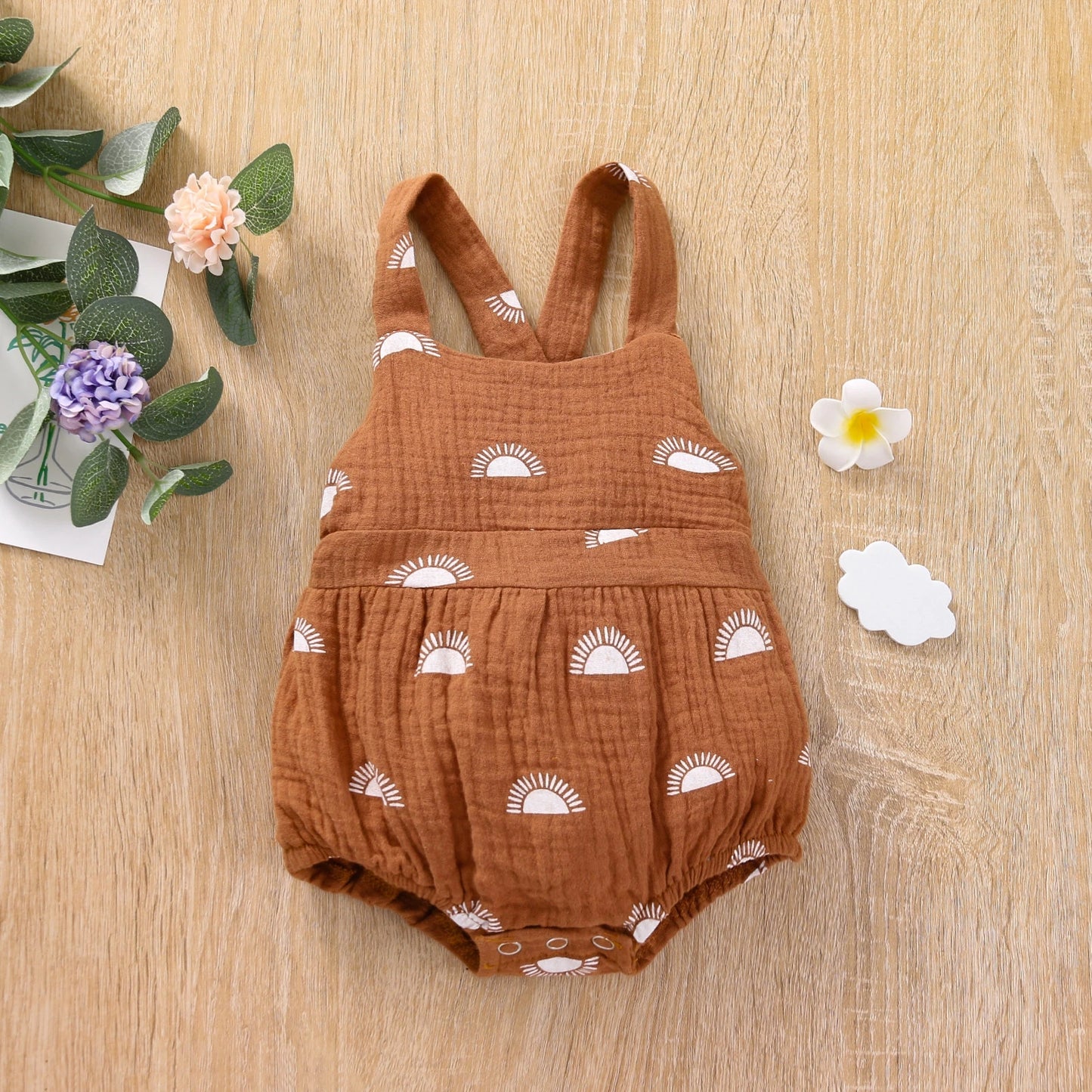 Infant Baby Girl Boy Summer Bodysuit Sleeveless Sun Printed Jumpsuit 2Styles