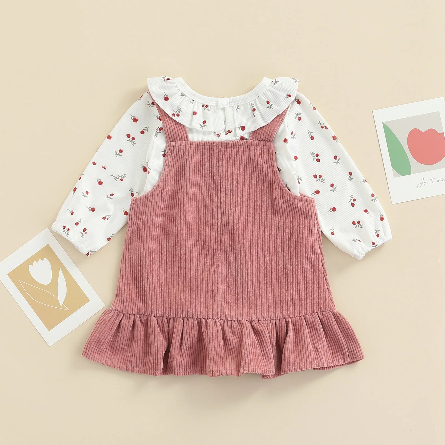 Newborn Infant Baby Girls Autumn Suit Spring Autumn Long Sleeve Floral Printed Romper Tops Solid Ruffled Dress