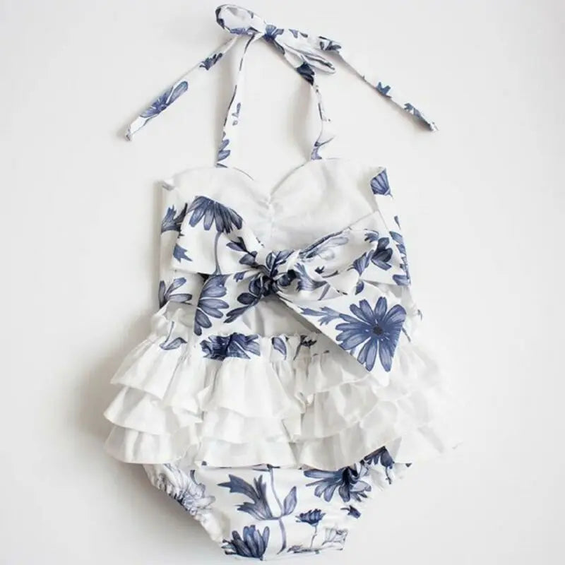 Newborn Baby Girl Bodysuit Floral Clothes Strap Jumpsuit Bodysuit Summer Outfit