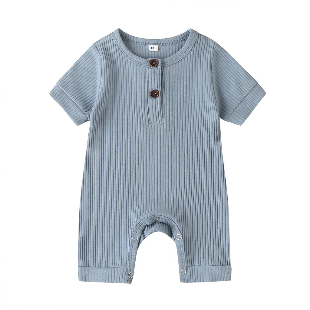 Newborn Baby Girl Boy Solid Romper Cotton Short Sleeve Jumpsuit Button Girl Boy Summer Cotton Clothing