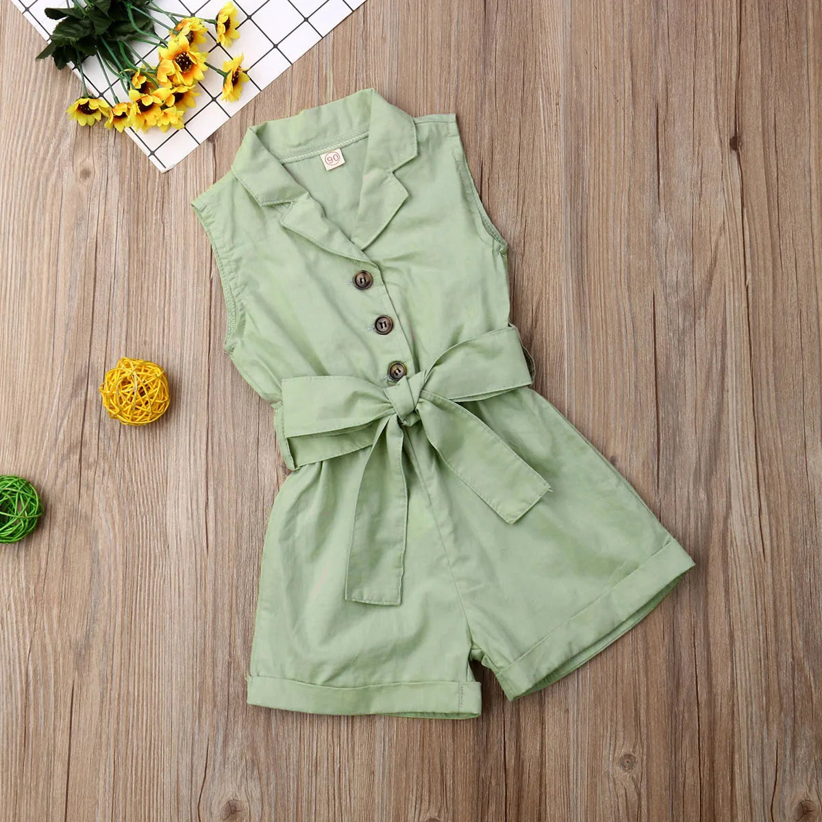 Toddler Kids Baby Girls Clothes Sleeveless Bow-tie Waist Romper Elegant Plain Solid Jumpsuit Summer Outfit