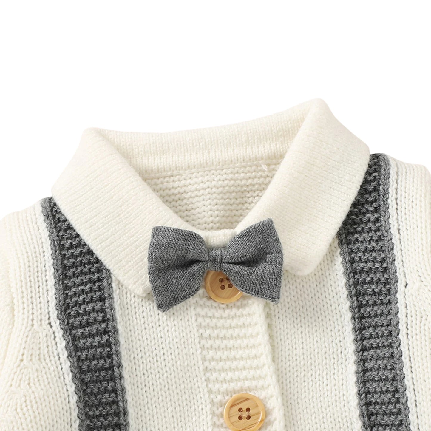 Baby Boys Casual Knitted Romper Turn-down Collar Long Sleeve Button-down Jumpsuit