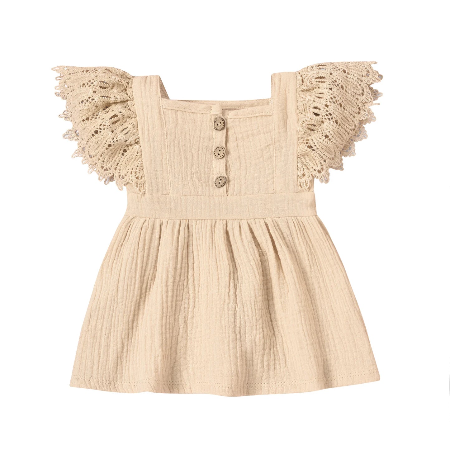 Newborn Infant Baby Girls Casual Dress Solid Color Short Fly Sleeves Clothing Yellow/ Grey Blue/ Pink/ Apricot