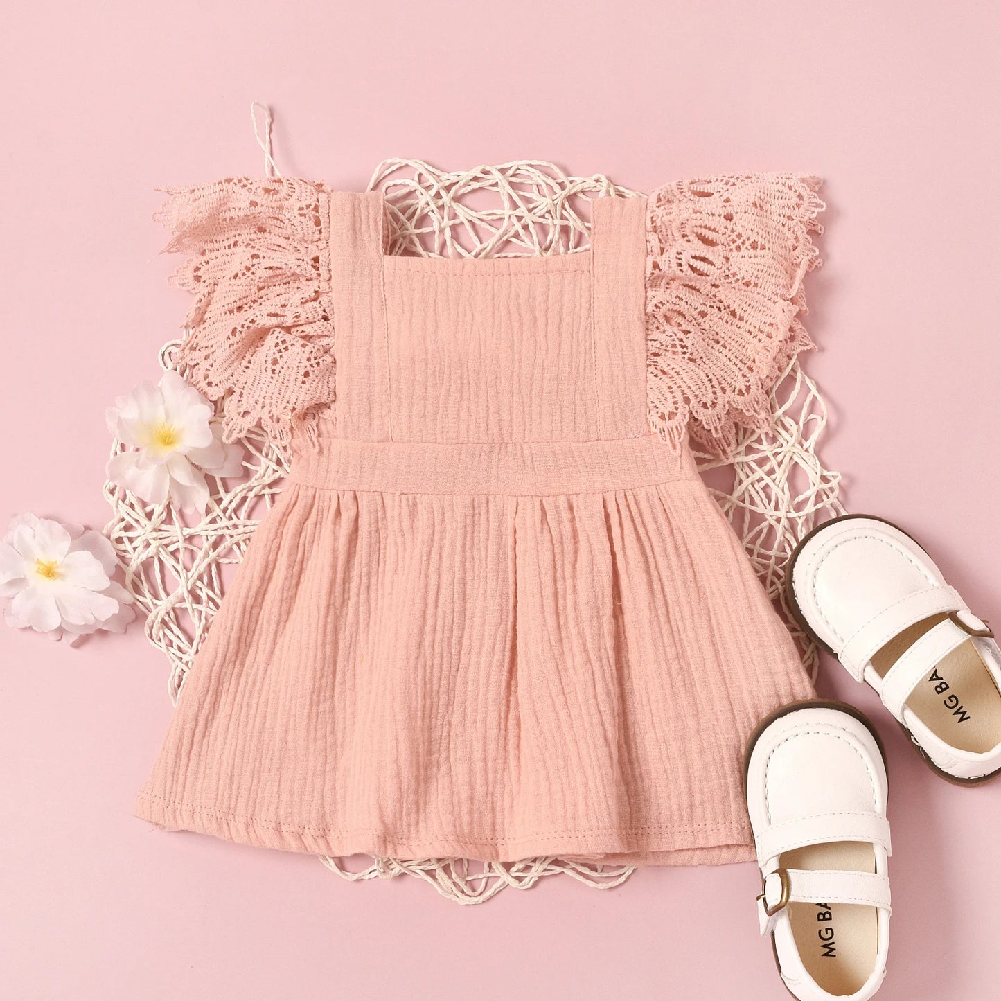 Newborn Infant Baby Girls Casual Dress Solid Color Short Fly Sleeves Clothing Yellow/ Grey Blue/ Pink/ Apricot