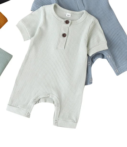 Newborn Baby Girl Boy Solid Romper Cotton Short Sleeve Jumpsuit Button Girl Boy Summer Cotton Clothing