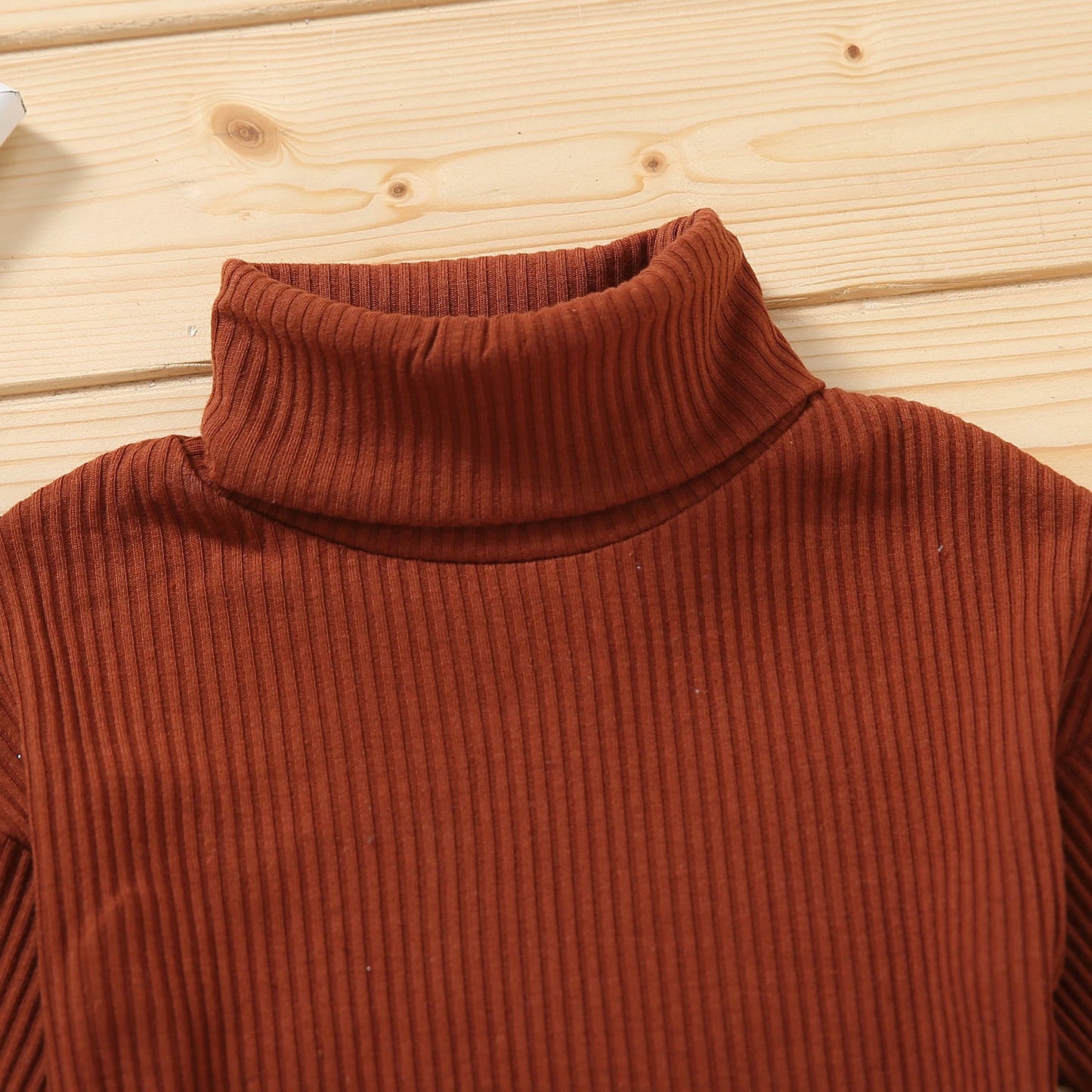 Toddler Baby Girls Casual 2Pcs Clothes Set Solid Turtleneck Knitwear Pleated Skirt Khaki/ White/ Red/ Brown