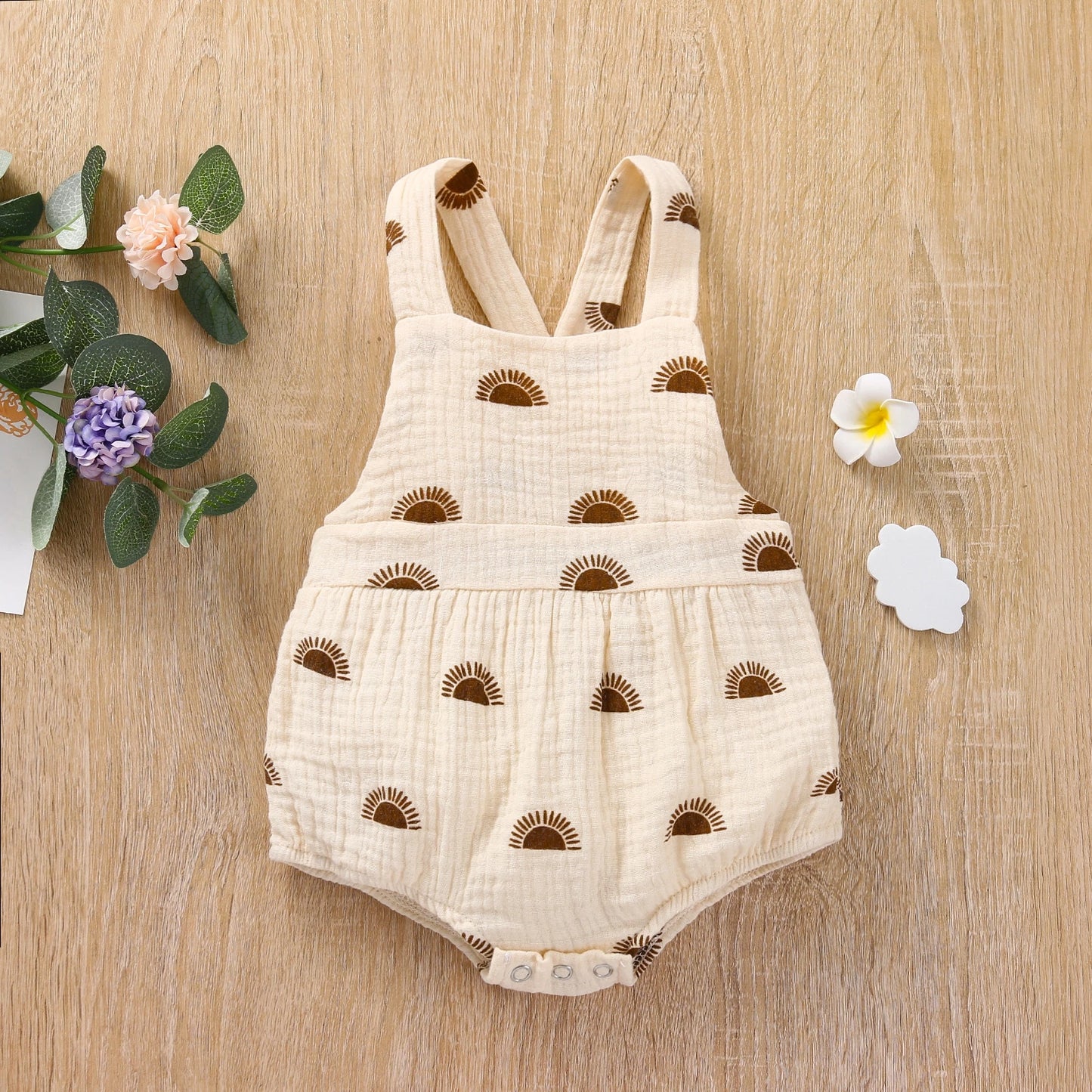 Infant Baby Girl Boy Summer Bodysuit Sleeveless Sun Printed Jumpsuit 2Styles