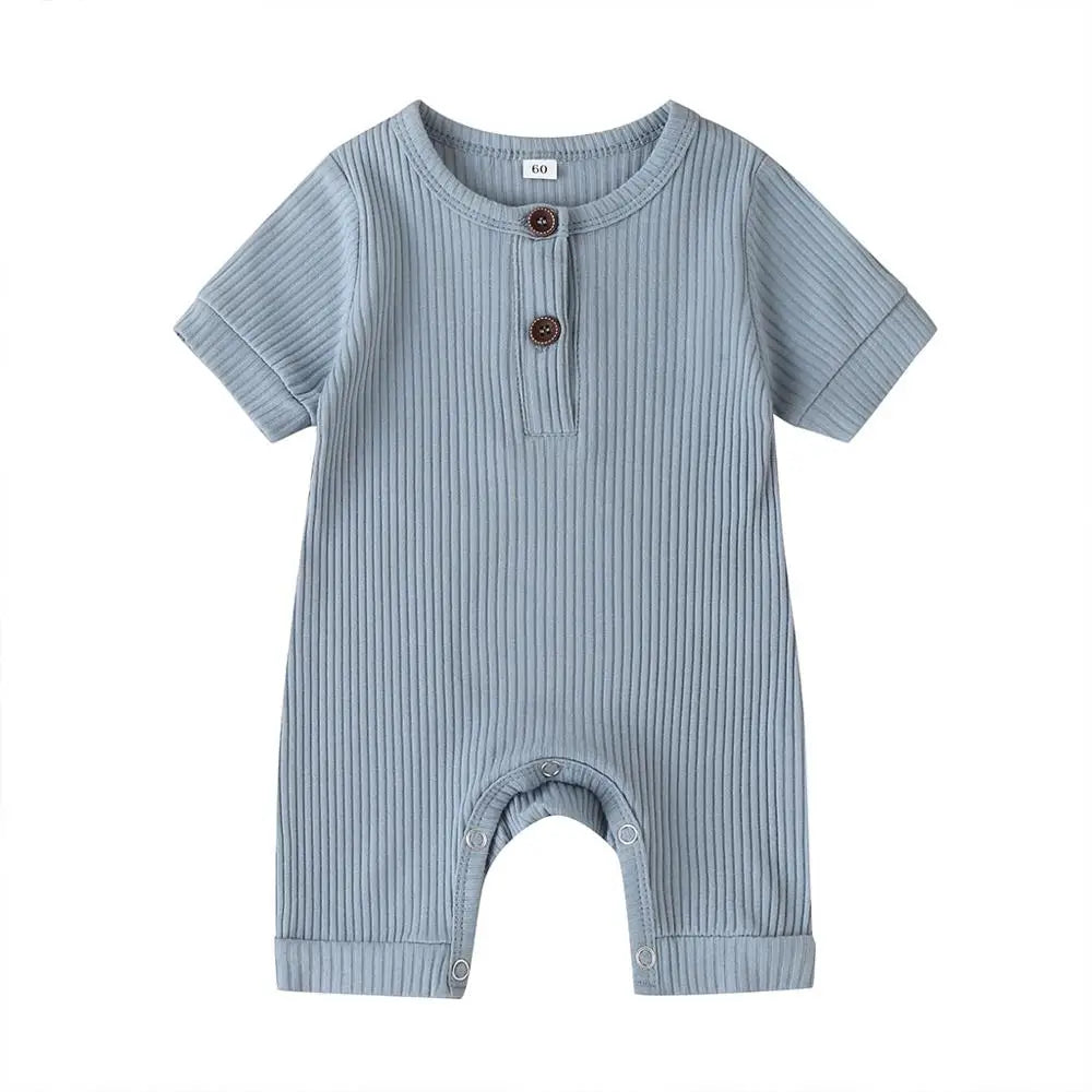 Newborn Baby Girl Boy Solid Romper Cotton Short Sleeve Jumpsuit Button Girl Boy Summer Cotton Clothing
