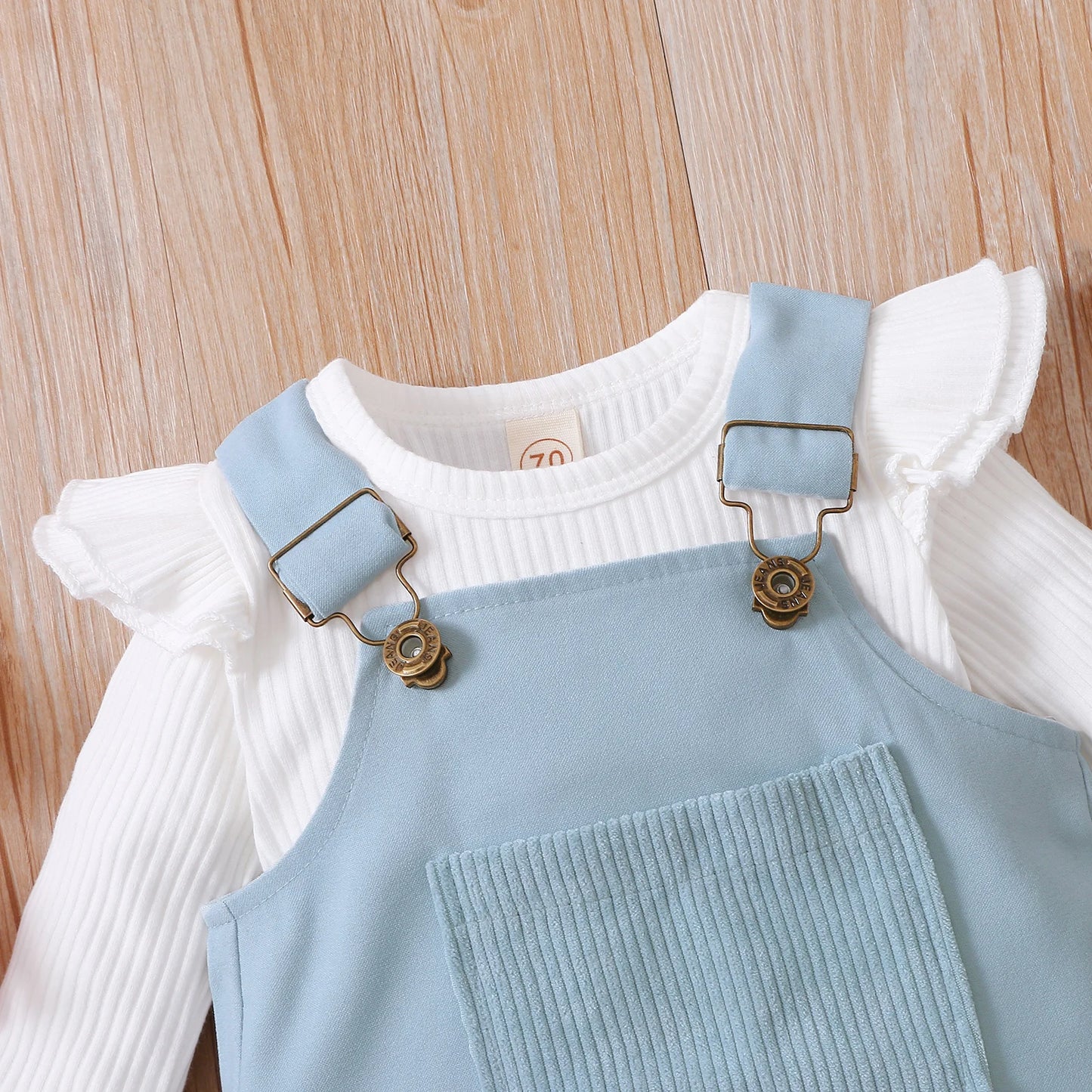 Infant Baby Girl 2Pcs Autumn Clothing Long Sleeve Solid Romper Top Suspender Skirt 2Colors