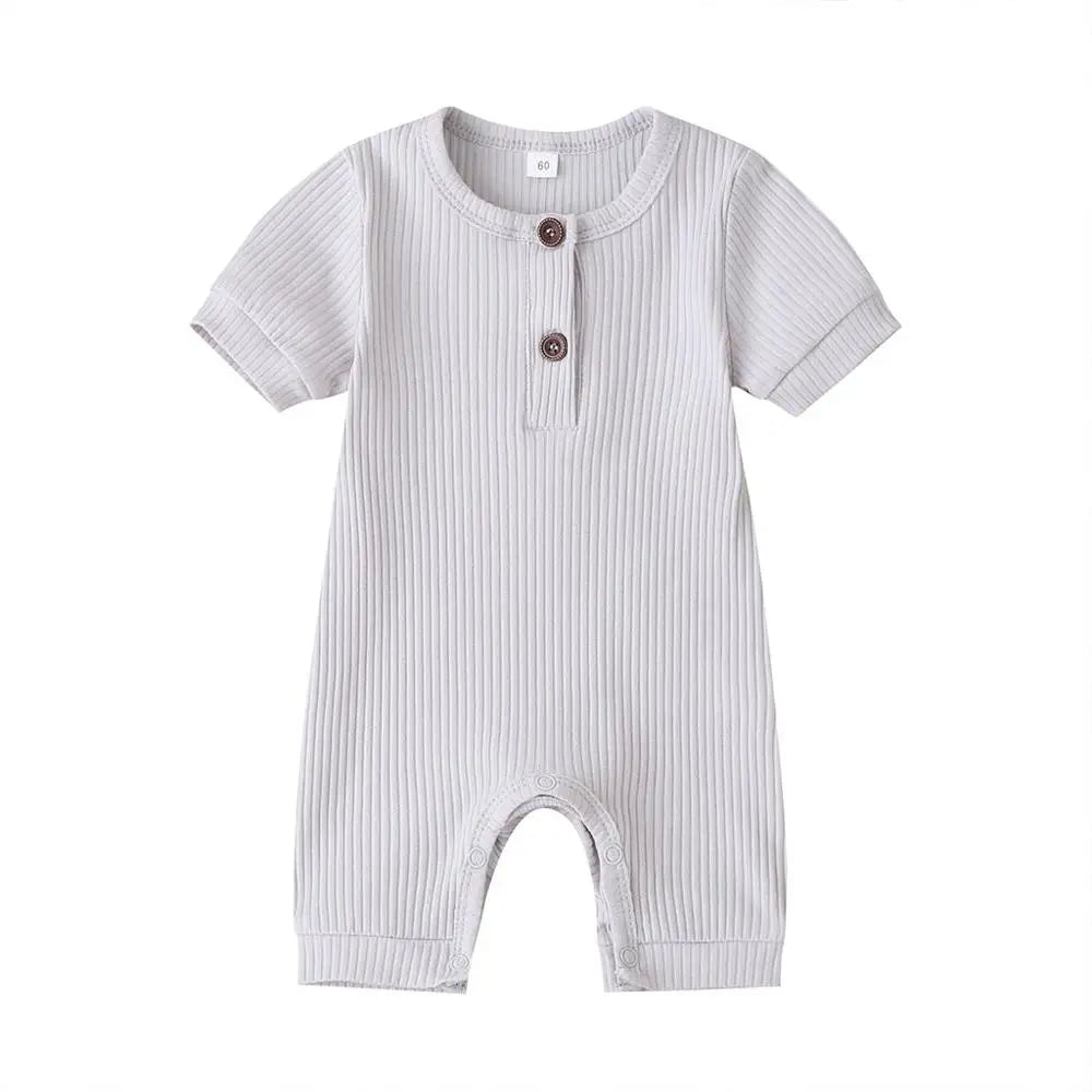 Newborn Baby Girl Boy Solid Romper Cotton Short Sleeve Jumpsuit Button Girl Boy Summer Cotton Clothing