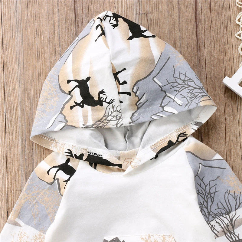 New Fashion Newborn Baby Boys Girl Deer Hooded Tops Sweater Long Pants Outfits Clothes Set