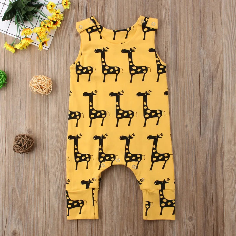 Newborn Toddler Baby Boy Girl Summer Romper Print Animal Jumpsuit Outfits Sunsuit