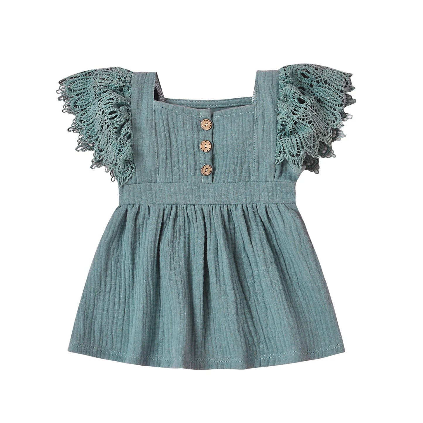 Newborn Infant Baby Girls Casual Dress Solid Color Short Fly Sleeves Clothing Yellow/ Grey Blue/ Pink/ Apricot