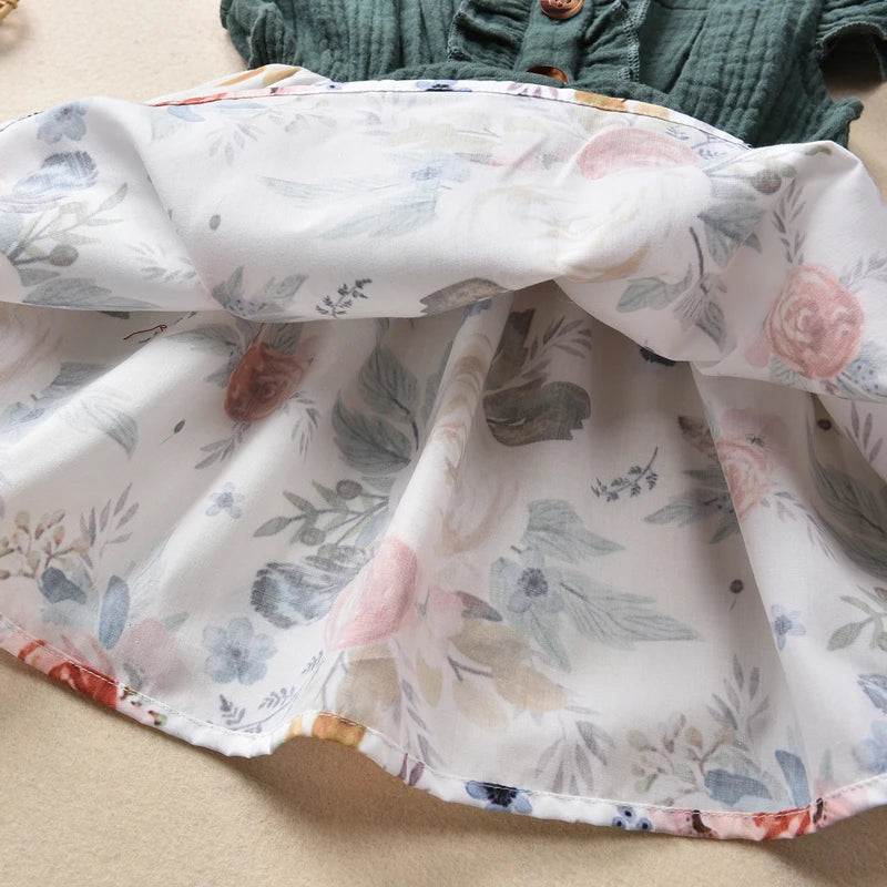 Baby Girls Bowknot Floral Print Ruffles Sleeve Patchwork Length A-Line Sundress