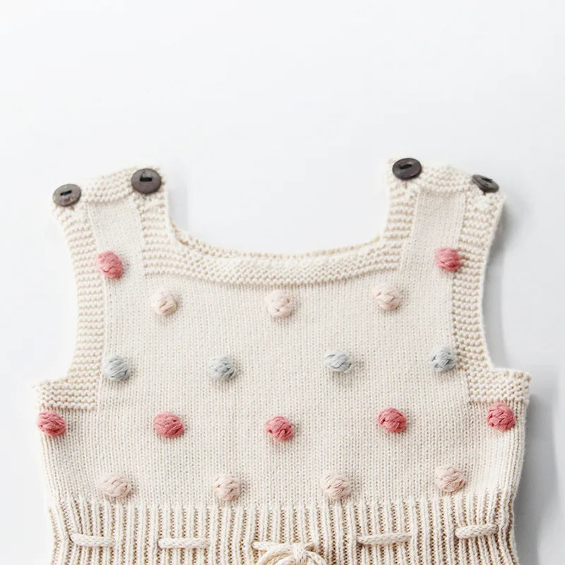 Baby Girls knitted Wool Bodysuit Handmade Colored Hair Ball Sweater Bodysuits