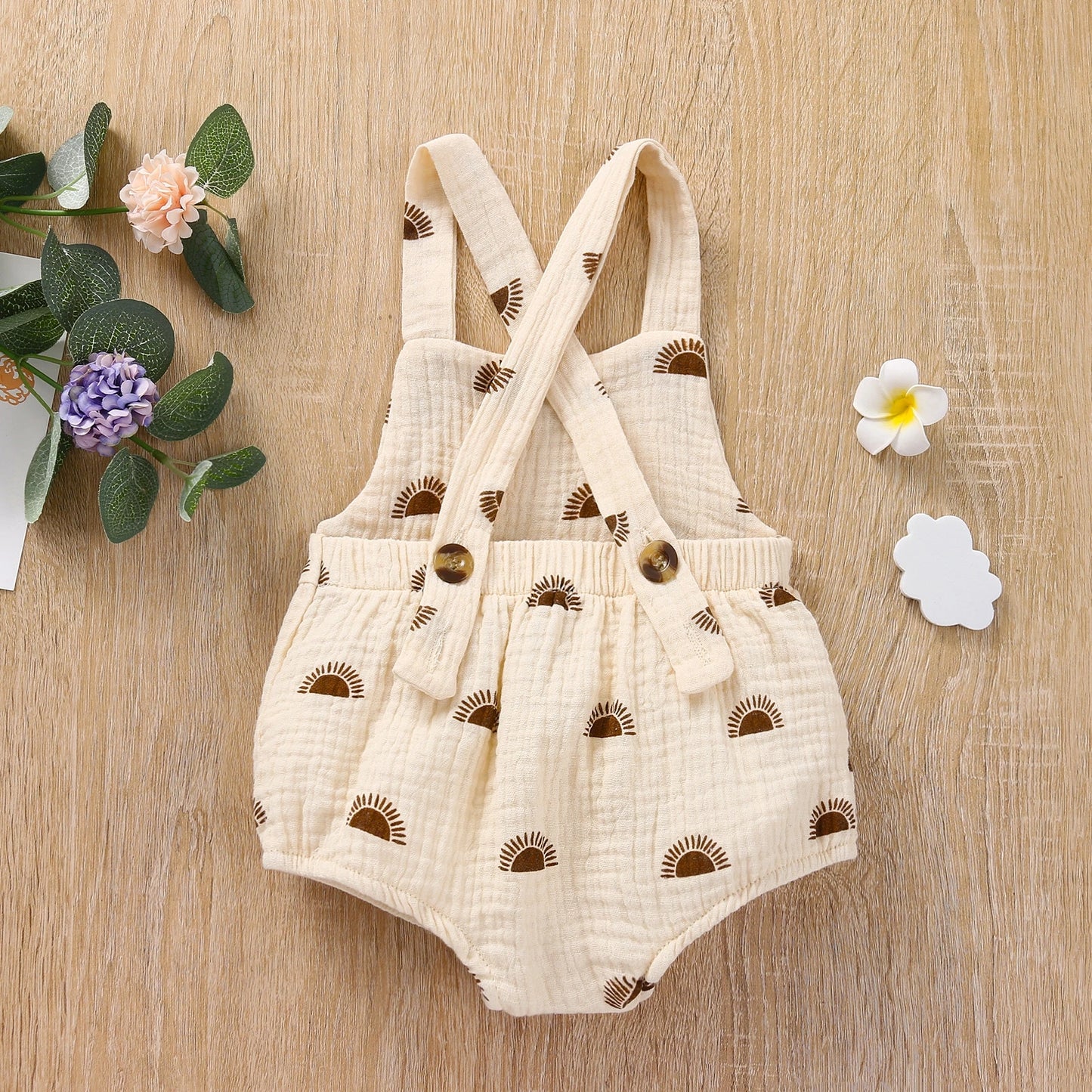 Infant Baby Girl Boy Summer Bodysuit Sleeveless Sun Printed Jumpsuit 2Styles