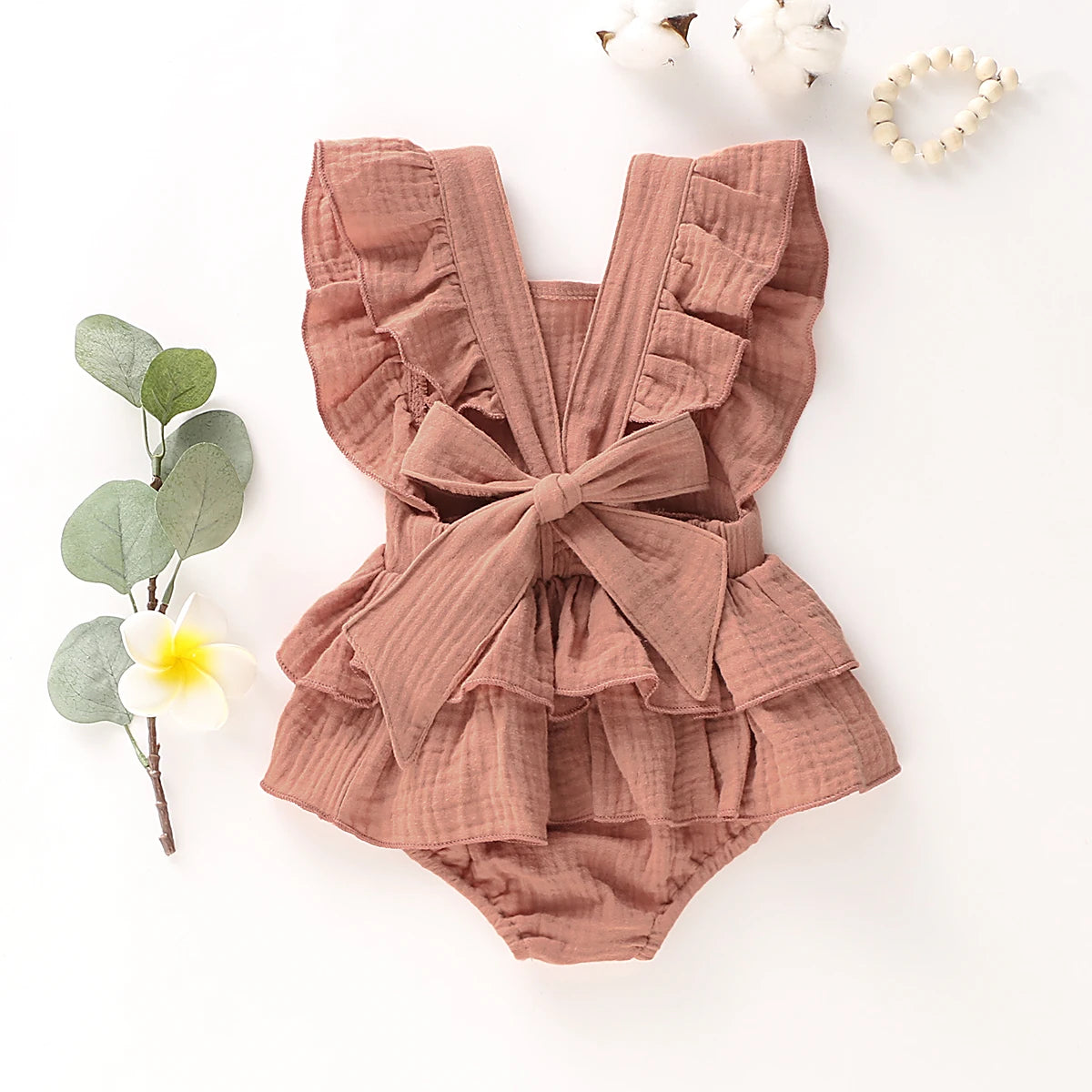 Newborn Baby Girl Clothes Ruffle Hem Cotton Solid Color Sleeveless Jumpsuit Overall Outfit Casual Set