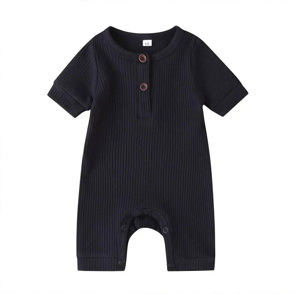 Newborn Baby Girl Boy Solid Romper Cotton Short Sleeve Jumpsuit Button Girl Boy Summer Cotton Clothing