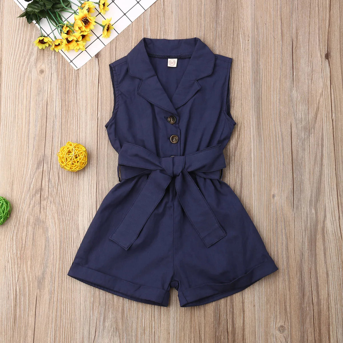 Toddler Kids Baby Girls Clothes Sleeveless Bow-tie Waist Romper Elegant Plain Solid Jumpsuit Summer Outfit