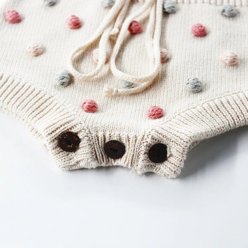 Baby Girls knitted Wool Bodysuit Handmade Colored Hair Ball Sweater Bodysuits