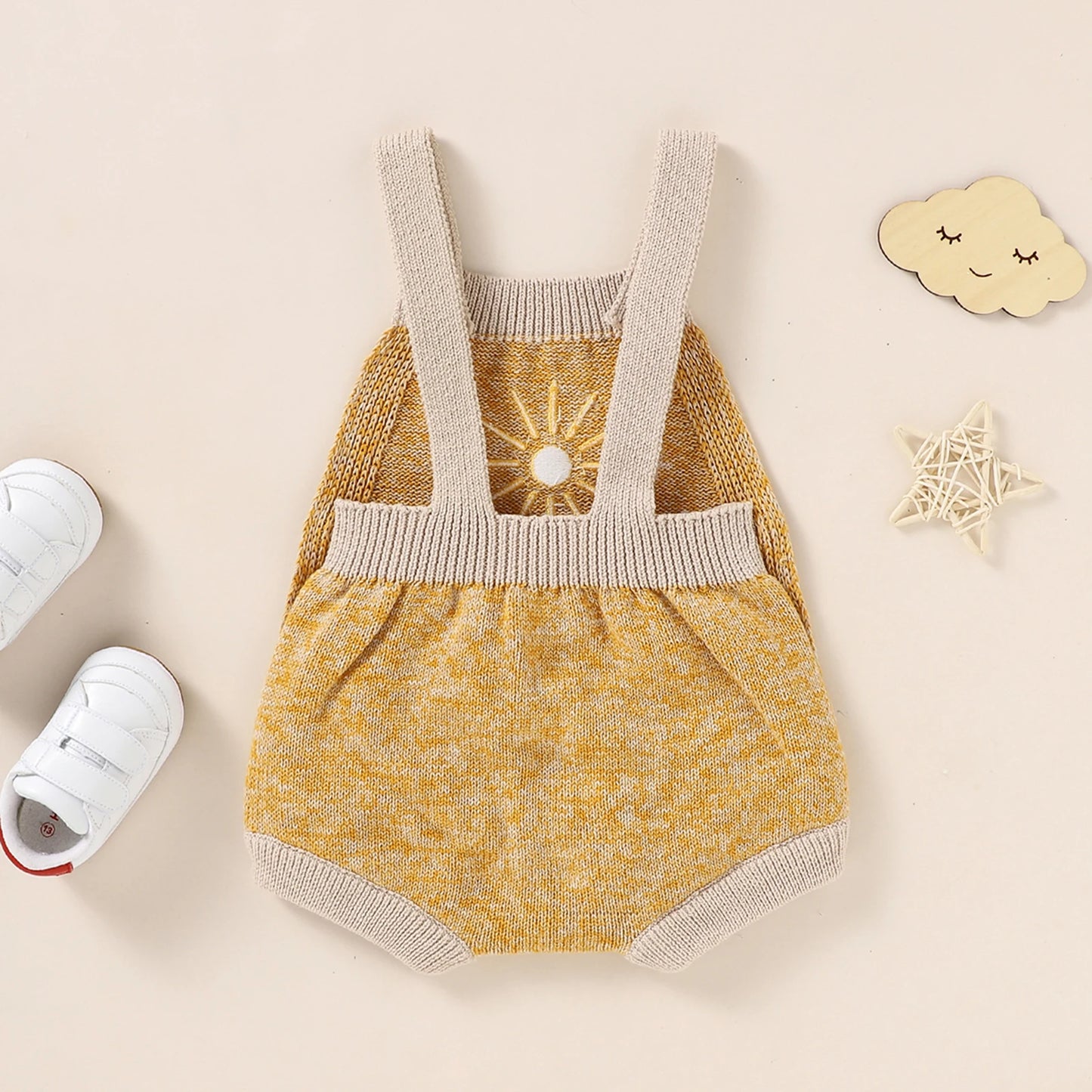 Newborn Baby Boy Girl Autumn Bodysuit Sleeveless Knitting Sun Printed Jumpsuit 2Styles