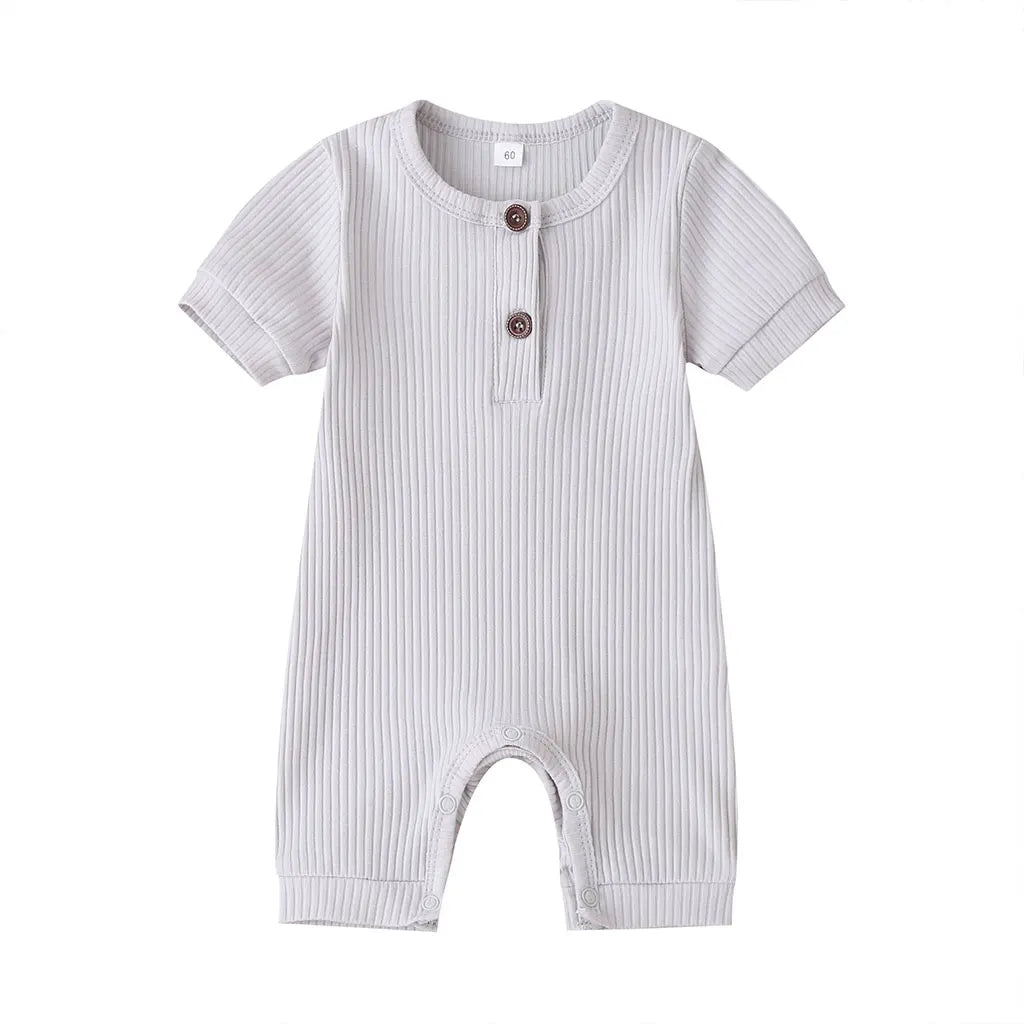 Newborn Baby Girl Boy Solid Romper Cotton Short Sleeve Jumpsuit Button Girl Boy Summer Cotton Clothing