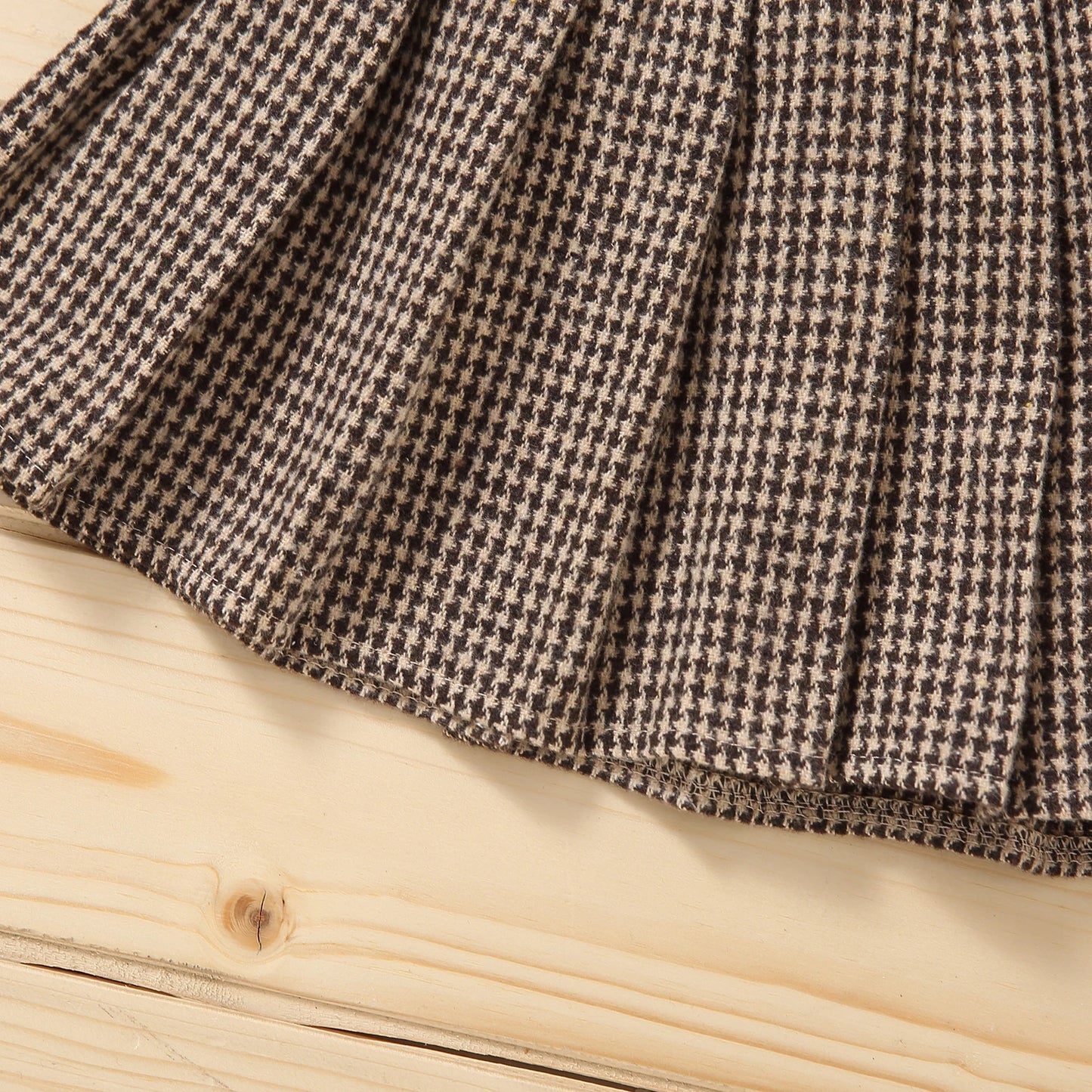 Toddler Baby Girls Casual 2Pcs Clothes Set Solid Turtleneck Knitwear Pleated Skirt Khaki/ White/ Red/ Brown
