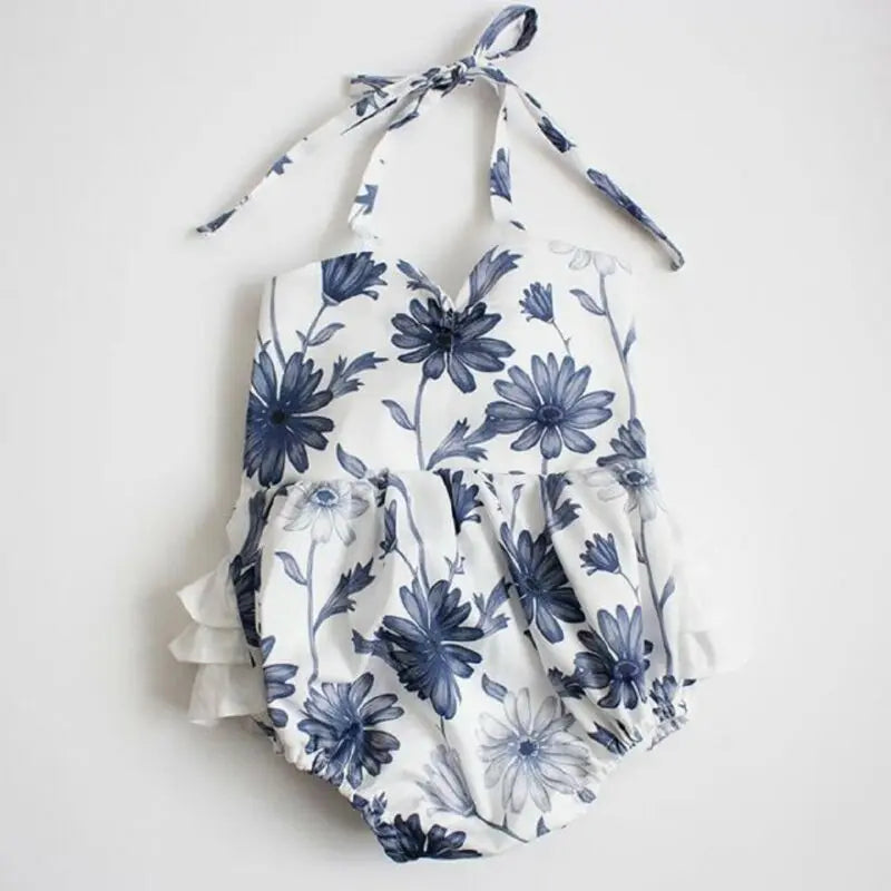 Newborn Baby Girl Bodysuit Floral Clothes Strap Jumpsuit Bodysuit Summer Outfit