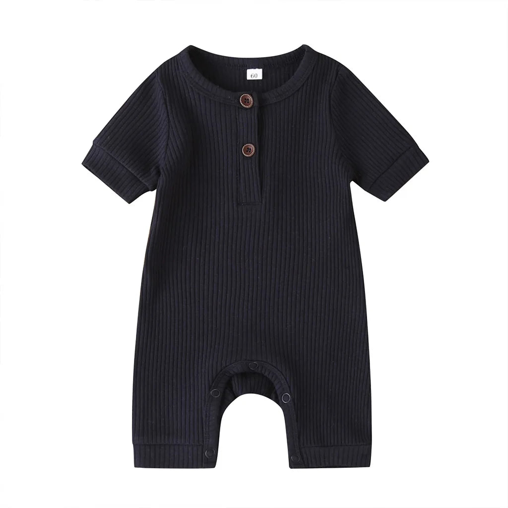 Newborn Baby Girl Boy Solid Romper Cotton Short Sleeve Jumpsuit Button Girl Boy Summer Cotton Clothing
