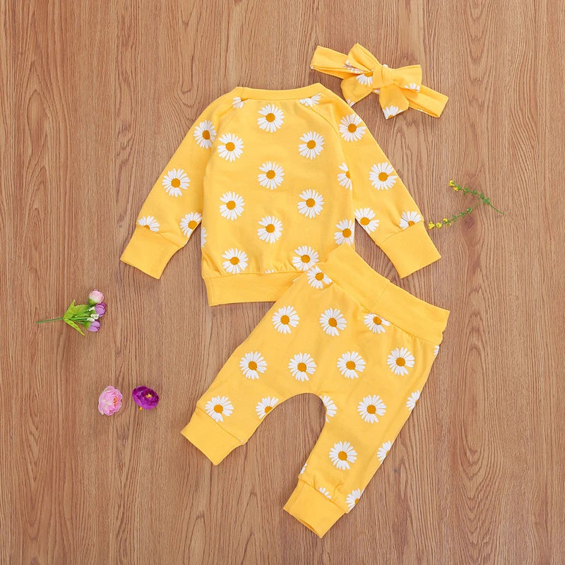 Toddler Newborn Infant Baby Girl Autumn Clothing Set Daisy Printed Cotton Top Long pants 2Pcs Outfits 3Colors
