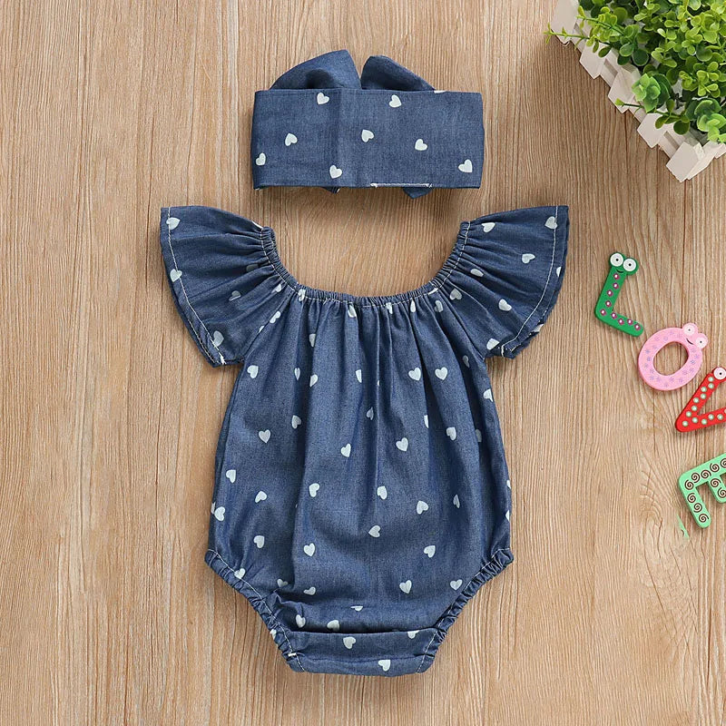 Newborn Infant Kid Baby Girl 2pcs Outfit Romper Short Sleeve Dot Headband Clothes Set