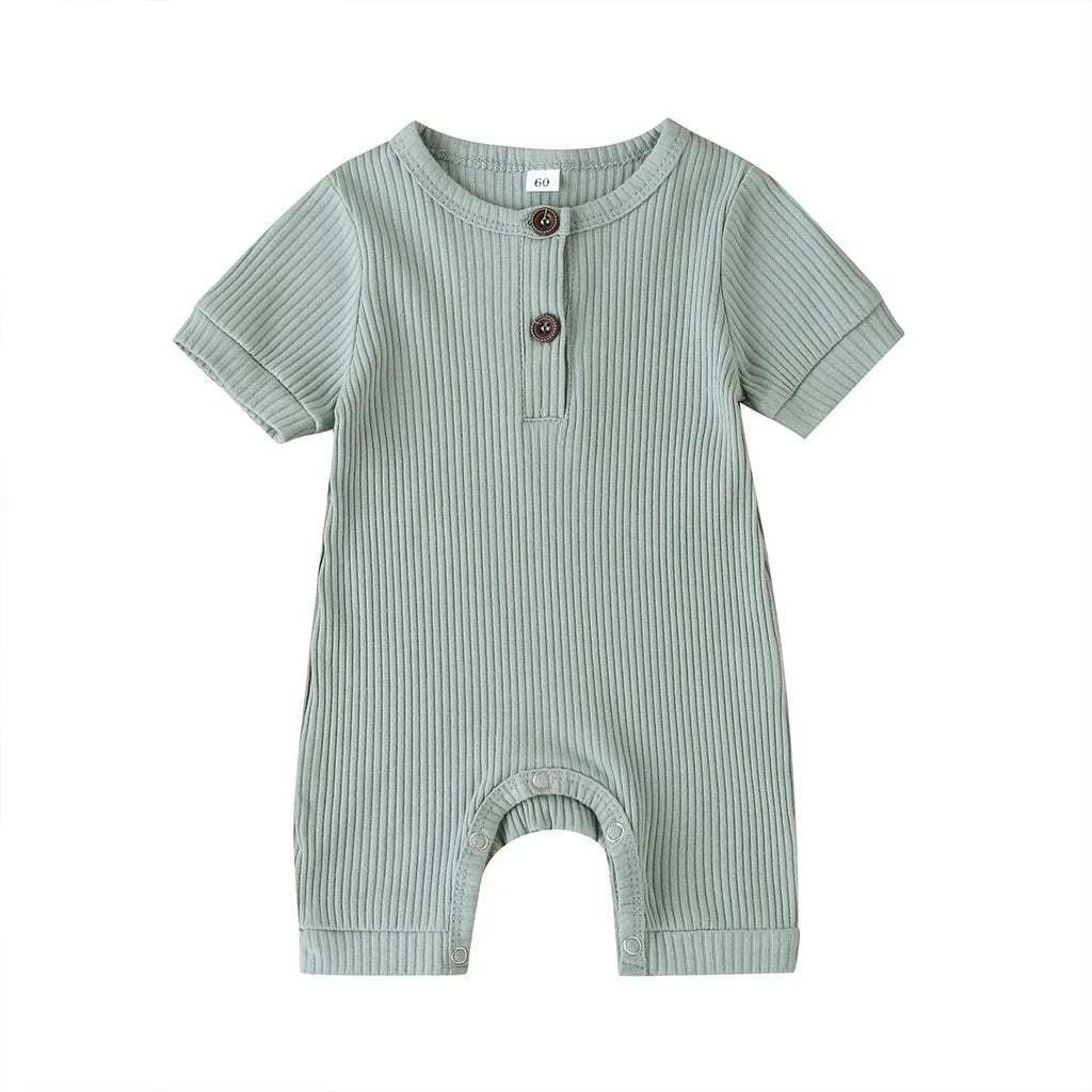 Newborn Baby Girl Boy Solid Romper Cotton Short Sleeve Jumpsuit Button Girl Boy Summer Cotton Clothing