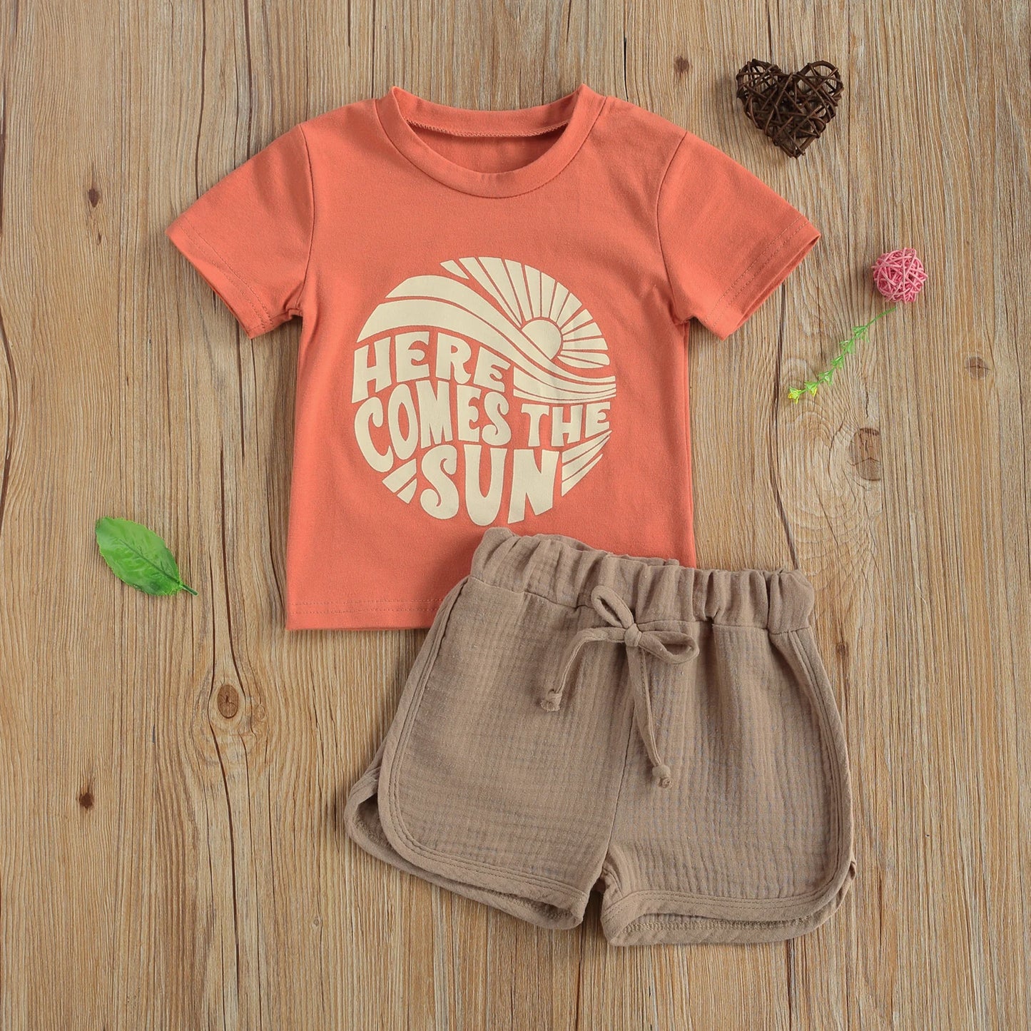 Baby Boy Pattern Printing Two-pieces Set Infant Short Sleeve Tops + High Waist Short Set