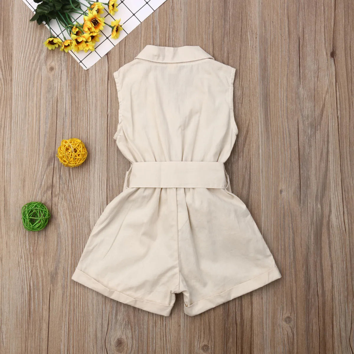 Toddler Kids Baby Girls Clothes Sleeveless Bow-tie Waist Romper Elegant Plain Solid Jumpsuit Summer Outfit