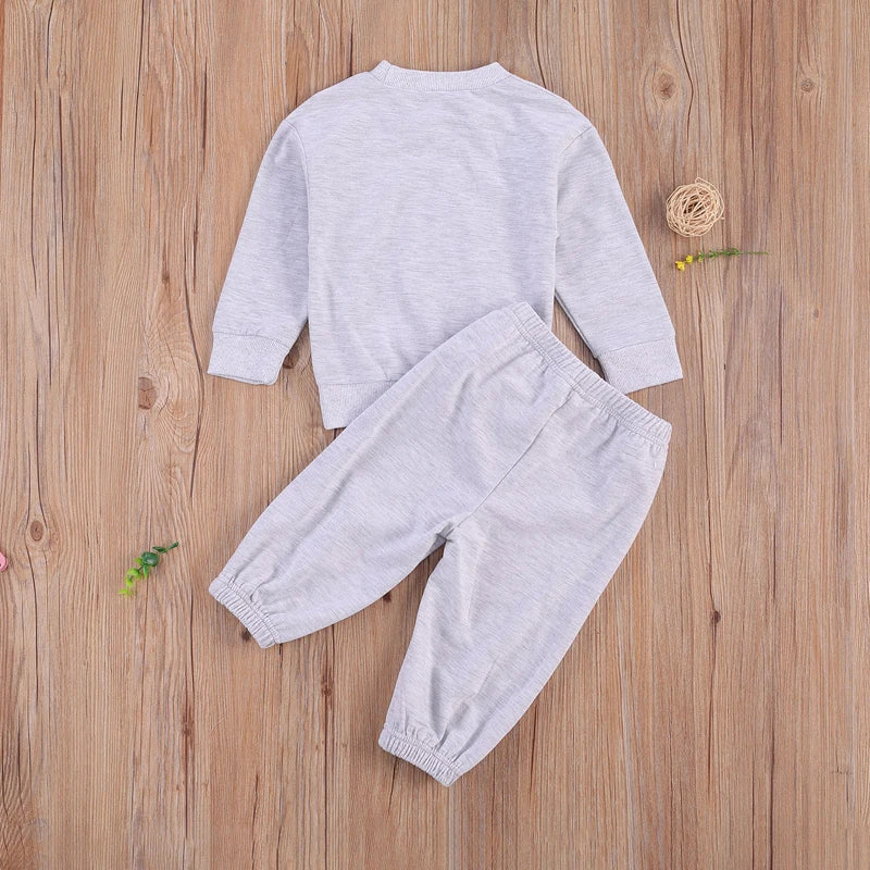 Girl 2Psc Set Kid's Solid Color Crew Neck Long Sleeve Pullover Toddler's Elastic Lace Up Trousers