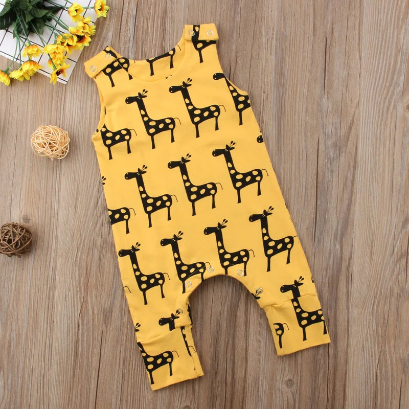 Newborn Toddler Baby Boy Girl Summer Romper Print Animal Jumpsuit Outfits Sunsuit