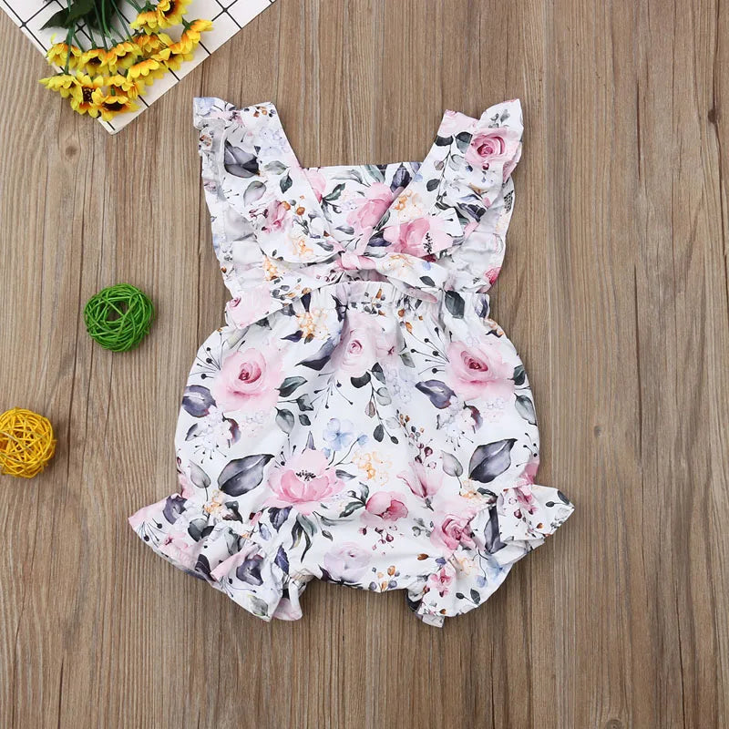 Newborn Baby Girls Floral Ruffle Romper Off Shoulder Print Summer Clothes Outfits