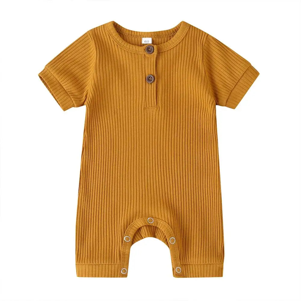 Newborn Baby Girl Boy Solid Romper Cotton Short Sleeve Jumpsuit Button Girl Boy Summer Cotton Clothing