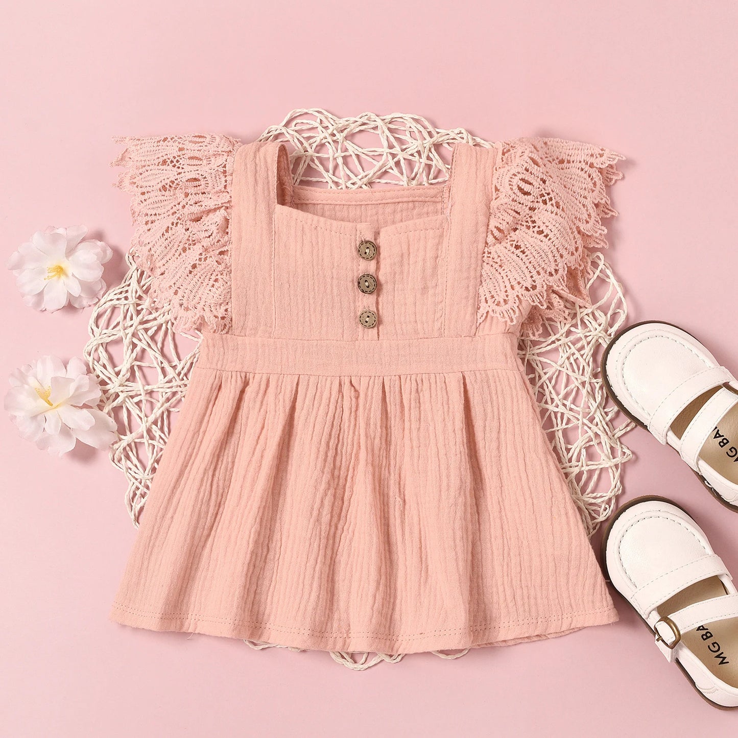 Newborn Infant Baby Girls Casual Dress Solid Color Short Fly Sleeves Clothing Yellow/ Grey Blue/ Pink/ Apricot
