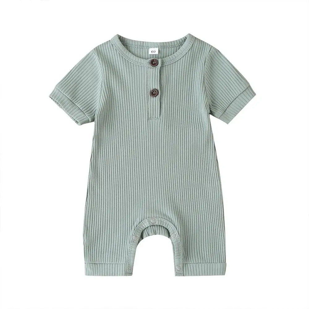 Newborn Baby Girl Boy Solid Romper Cotton Short Sleeve Jumpsuit Button Girl Boy Summer Cotton Clothing