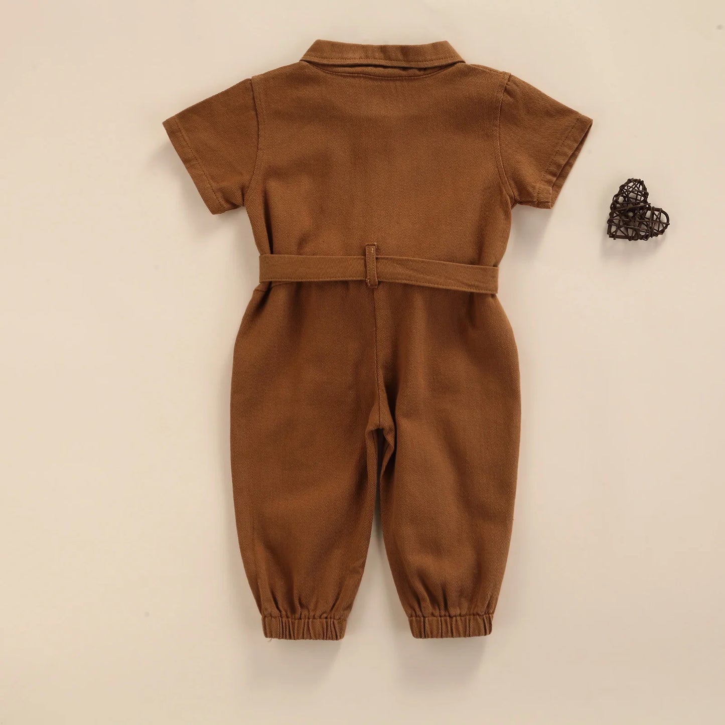 Toddler Baby Girl’s Casual Long Sleeve Jumpsuit Fashion Solid Lapel Pocket Single-breasted Pants